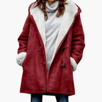 Women's Hooded Toggle Coat with Sherpa Lining 1