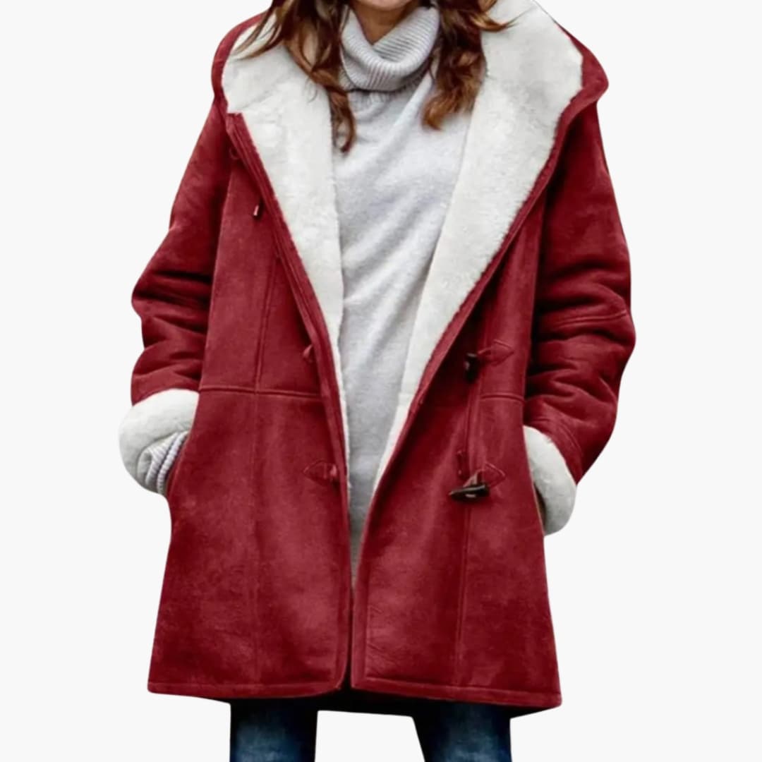 Women's Hooded Toggle Coat with Sherpa Lining 1