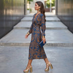 Women's Botanical Wrap Midi Dress with Twist Waist 4