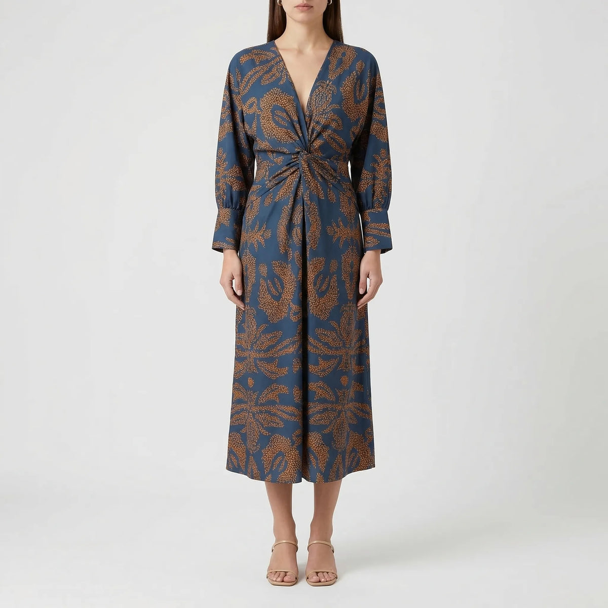 Women's Botanical Wrap Midi Dress with Twist Waist 5