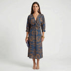 Women's Botanical Wrap Midi Dress with Twist Waist 1