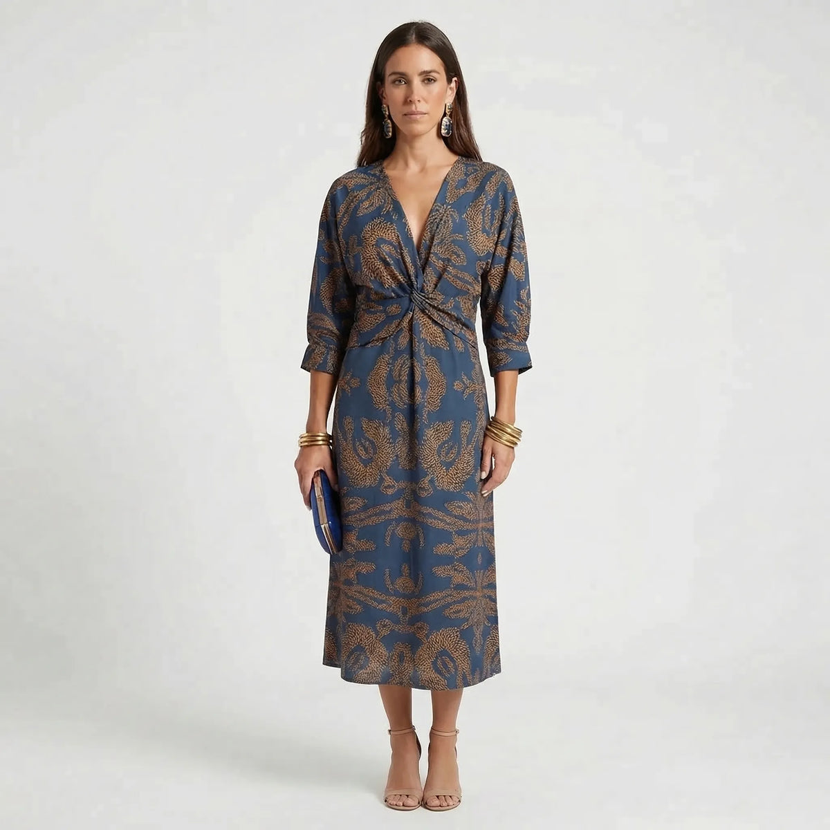 Women's Botanical Wrap Midi Dress with Twist Waist 1