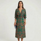 Women's Botanical Wrap Midi Dress with Twist Waist 2