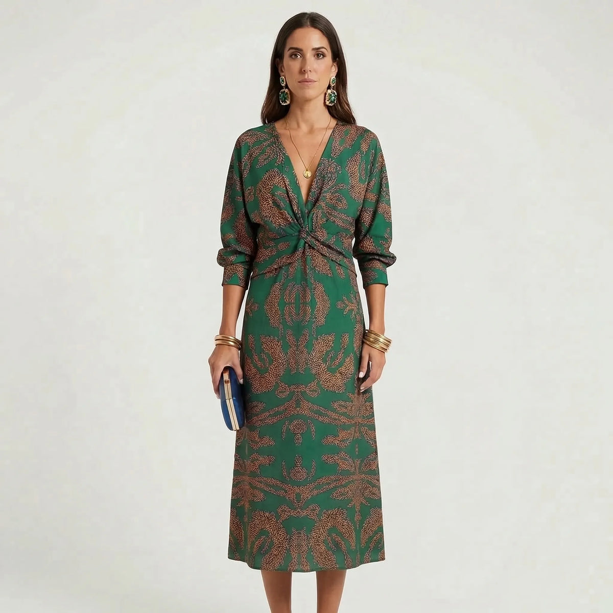 Women's Botanical Wrap Midi Dress with Twist Waist 2