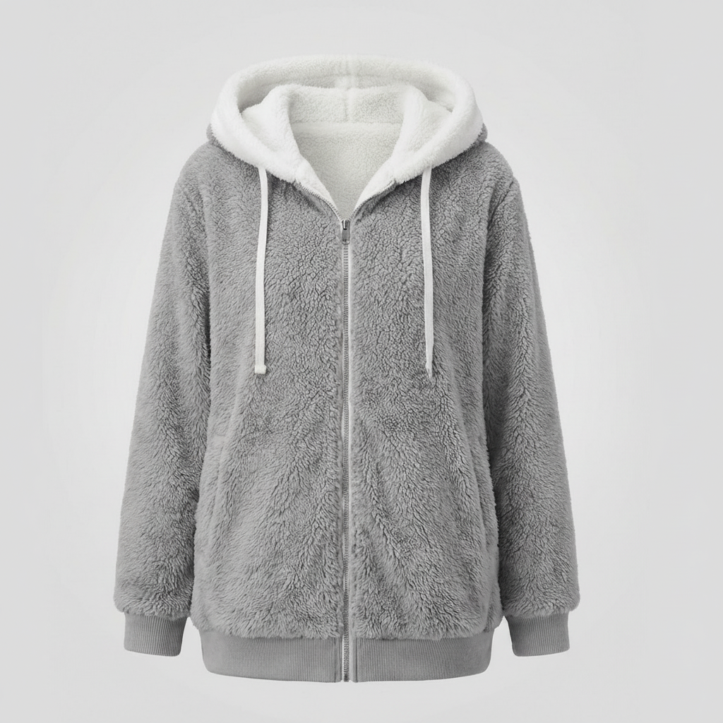 Women's Hooded Sherpa Jacket Full Zip with Drawstrings 4