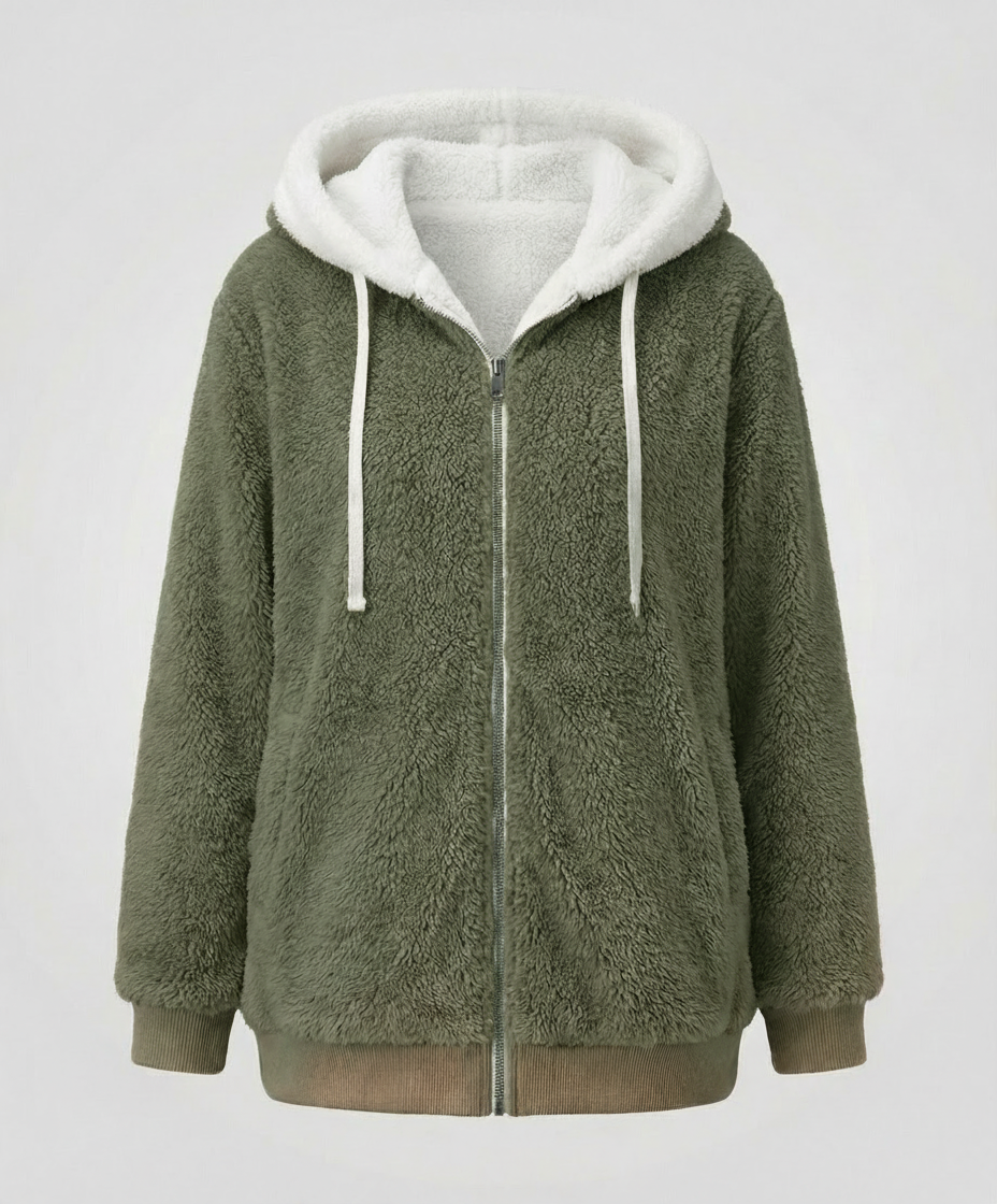 Women's Hooded Sherpa Jacket Full Zip with Drawstrings 12