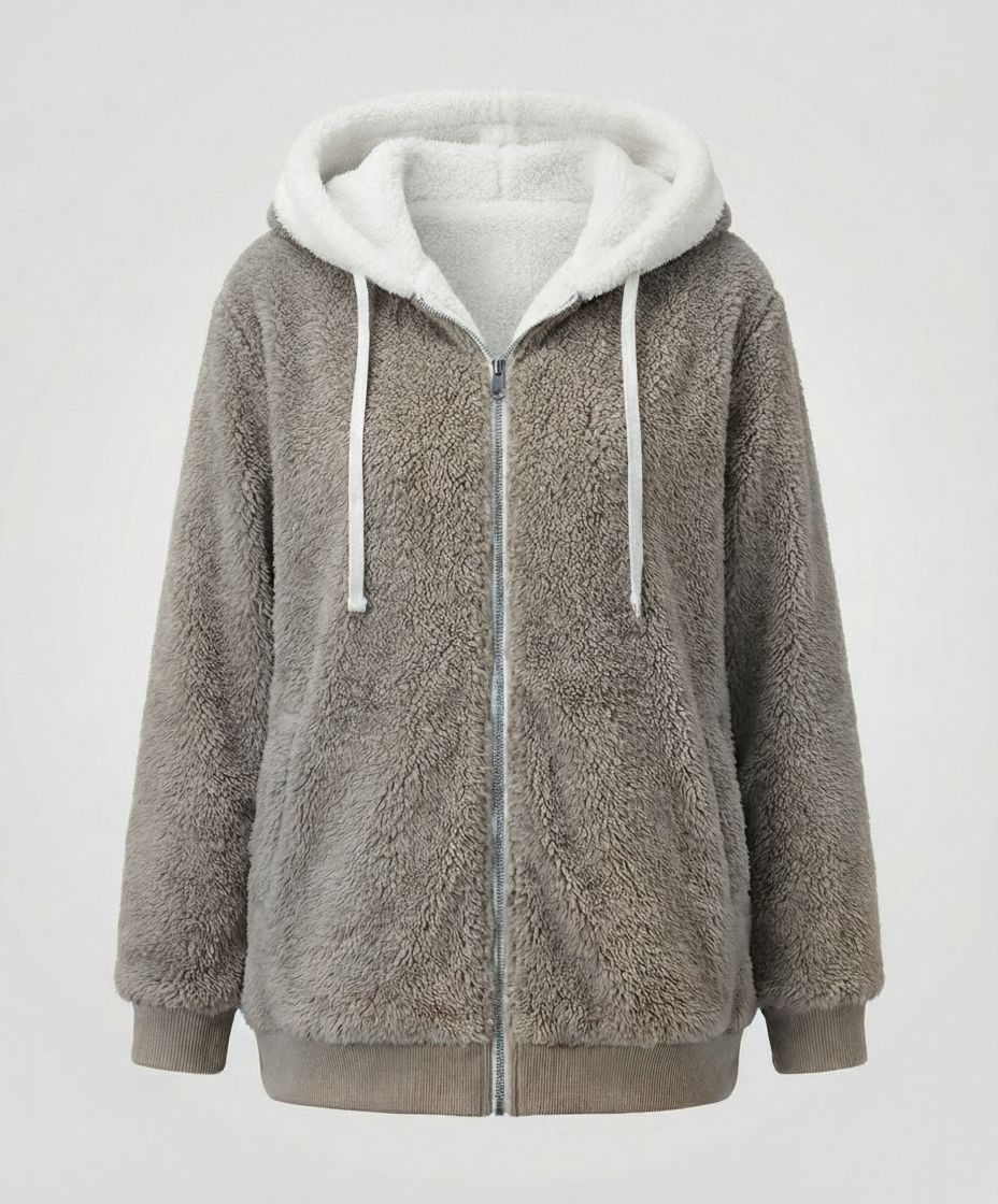 Women's Hooded Sherpa Jacket Full Zip with Drawstrings 5