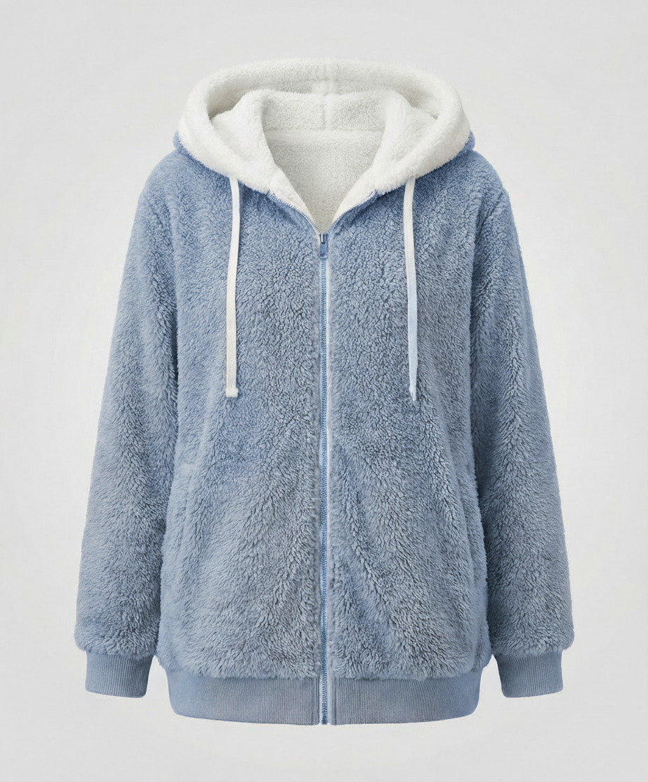 Women's Hooded Sherpa Jacket Full Zip with Drawstrings 3