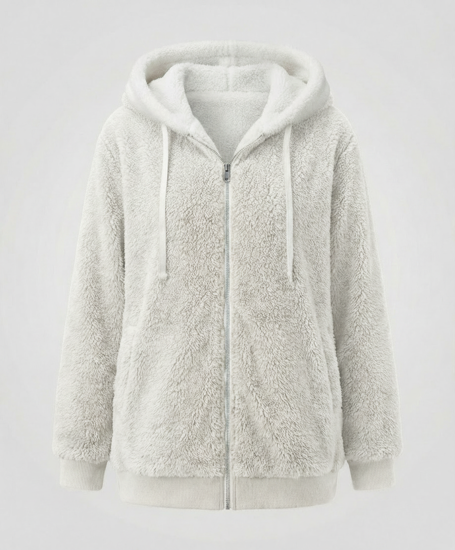 Women's Hooded Sherpa Jacket Full Zip with Drawstrings 10