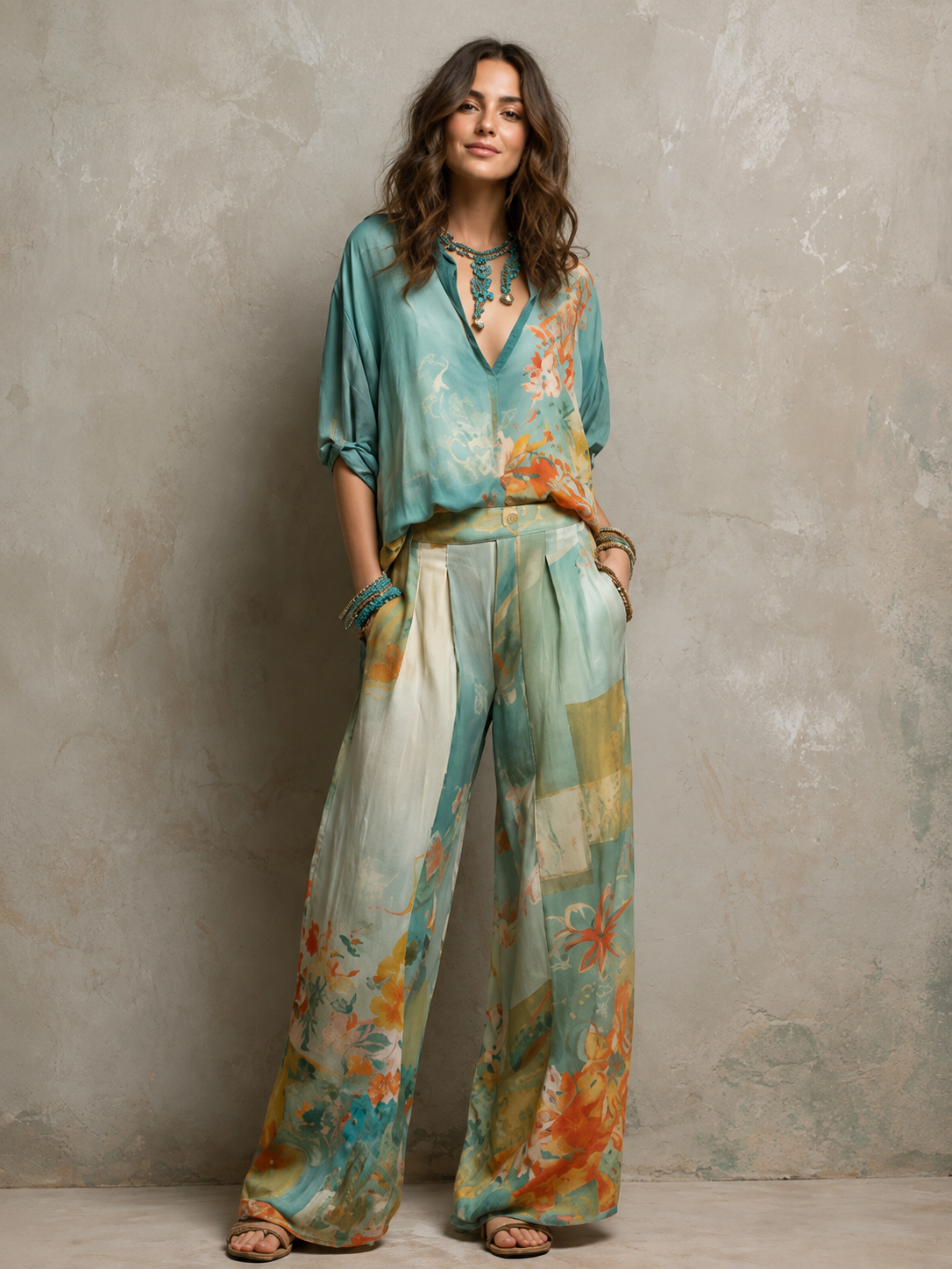 Franzel | Floral Wide-Leg Two-Piece Set 1