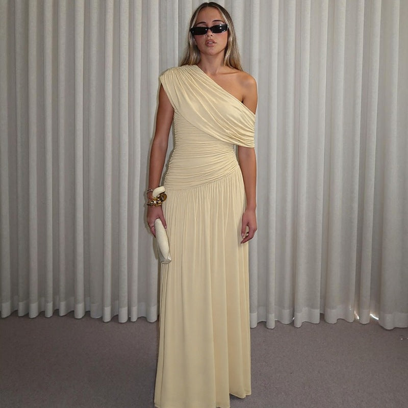 Women's One-Shoulder Ruched Maxi Dress for Evening 1