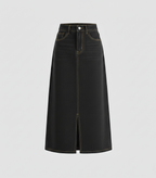 Women's Maxi Denim Skirt with Side Slit and Button Closure 2