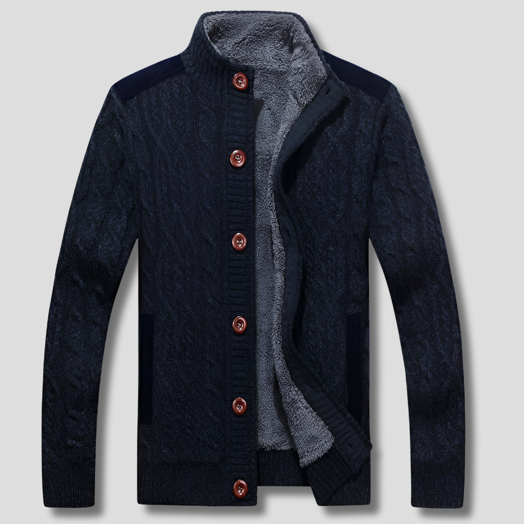 Men's Cable-Knit Cardigan with Plush Lining and Button Front 2