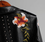 Women's Embroidered Moto Jacket with Floral Details 6