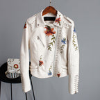 Women's Embroidered Moto Jacket with Floral Details 1