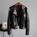 Women's Embroidered Moto Jacket with Floral Details 2