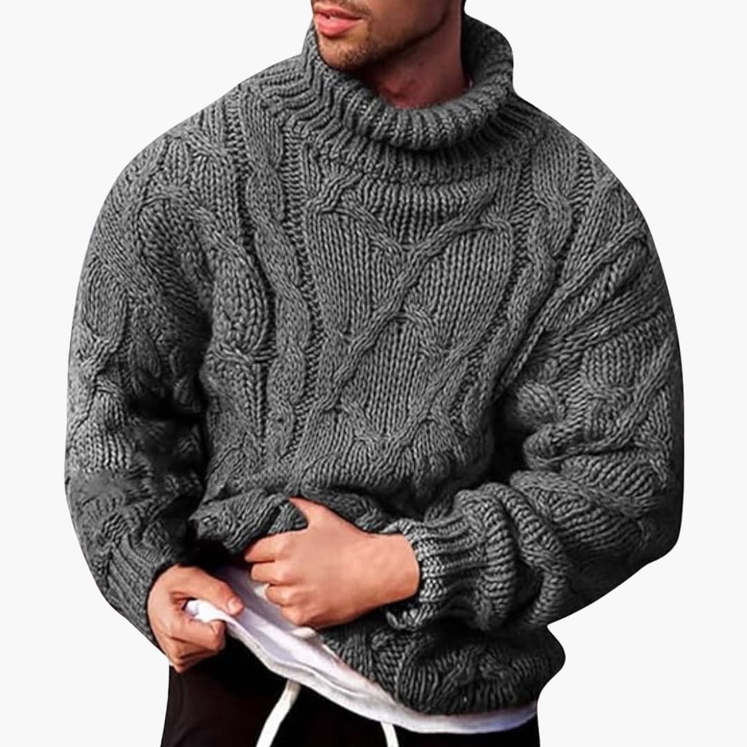 Men's Cable Knit Turtleneck Sweater Long Sleeve Pullover 1