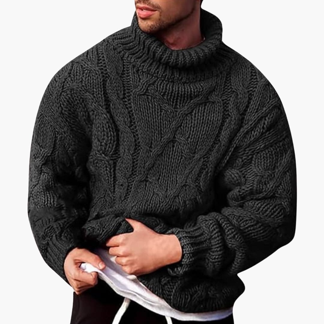 Men's Cable Knit Turtleneck Sweater Long Sleeve Pullover 3