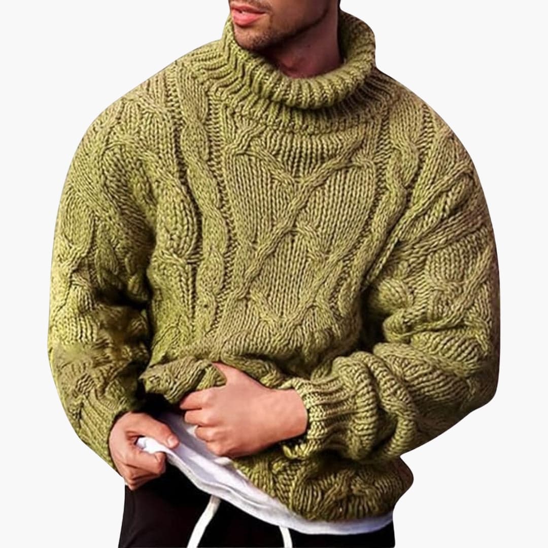 Men's Cable Knit Turtleneck Sweater Long Sleeve Pullover 2