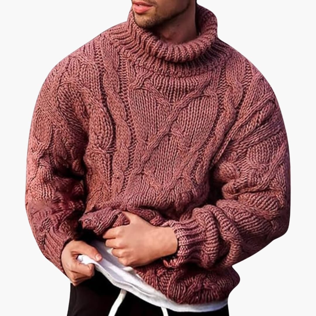 Men's Cable Knit Turtleneck Sweater Long Sleeve Pullover 4