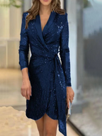 Women's Sequin Wrap Mini Dress with Long Sleeves 2