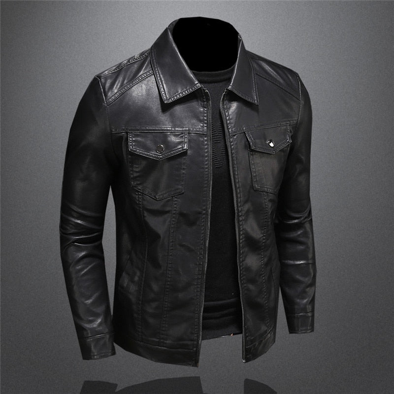 Men's Biker Jacket with Stand Collar and Zip Closure 3