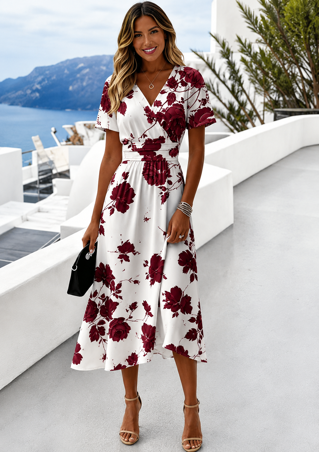Ilanna | Elegant Floral Wrap Midi Dress 4