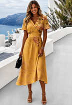 Ilanna | Elegant Floral Wrap Midi Dress 1