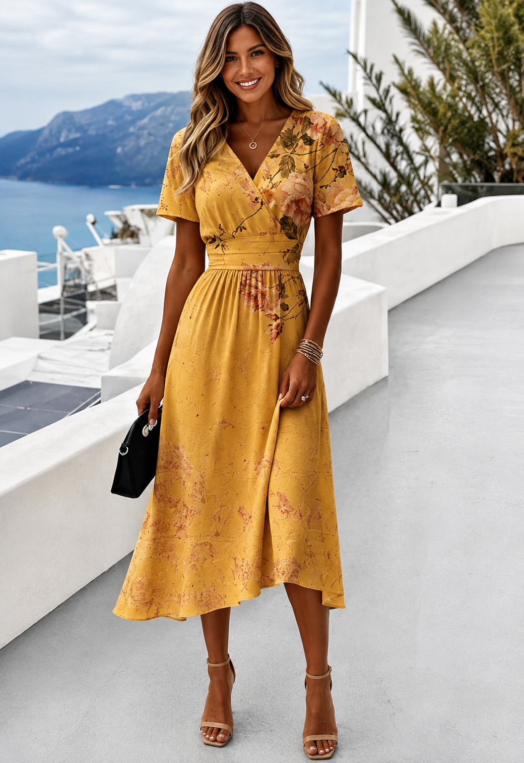 Ilanna | Elegant Floral Wrap Midi Dress 1