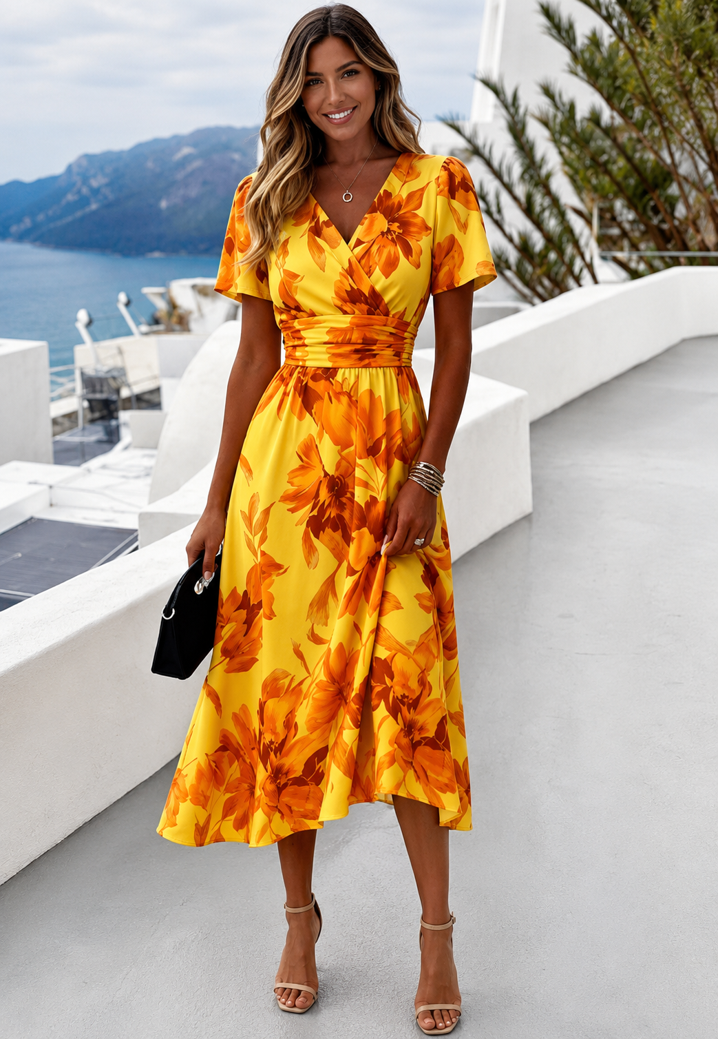 Ilanna | Elegant Floral Wrap Midi Dress 2