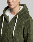 Women's Hooded Sherpa Jacket Full Zip with Drawstrings 14