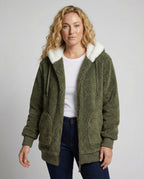 Women's Hooded Sherpa Jacket Full Zip with Drawstrings 1