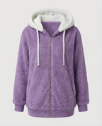 Women's Hooded Sherpa Jacket Full Zip with Drawstrings 8