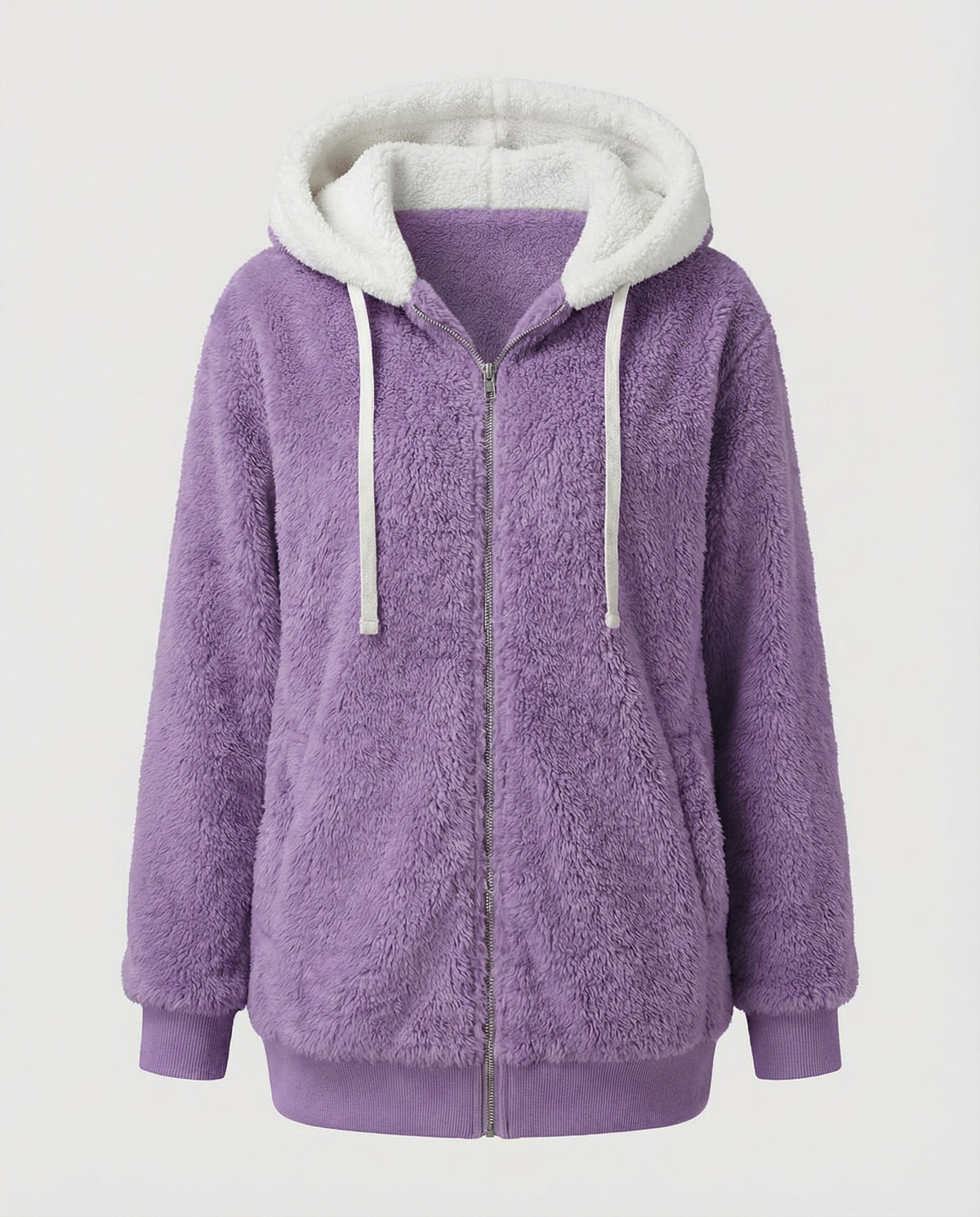 Women's Hooded Sherpa Jacket Full Zip with Drawstrings 8