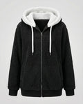Women's Hooded Sherpa Jacket Full Zip with Drawstrings 2