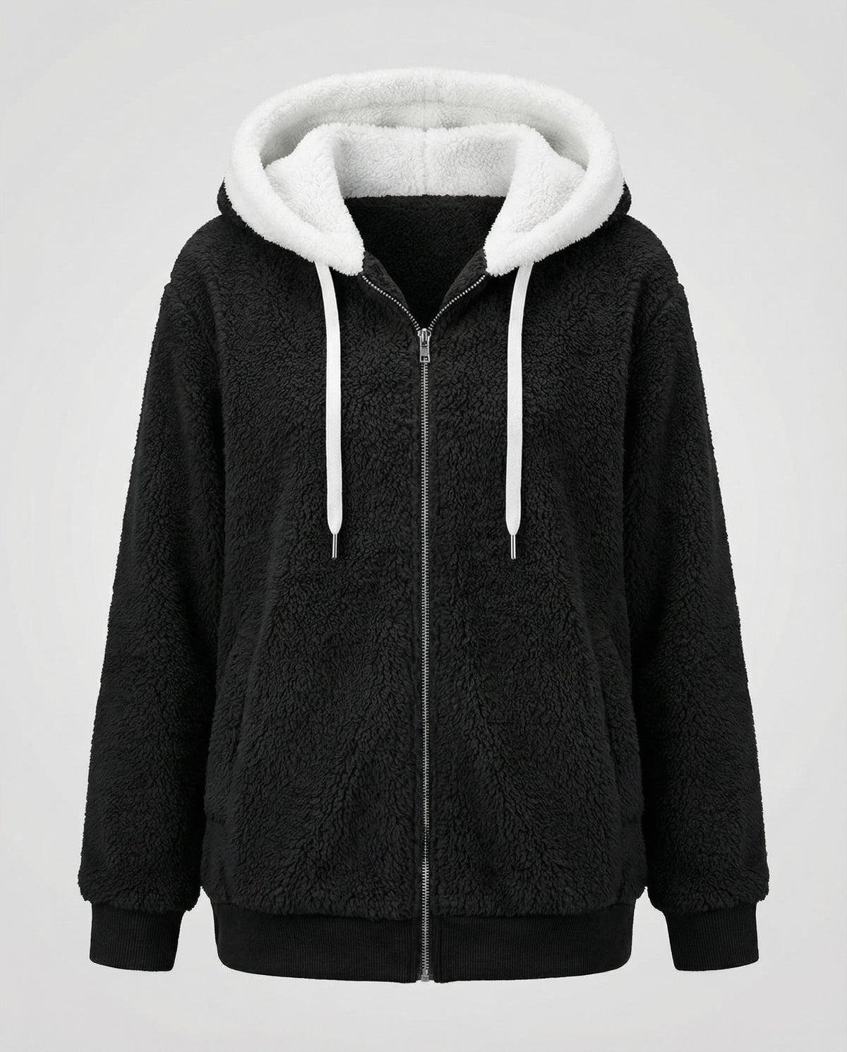 Women's Hooded Sherpa Jacket Full Zip with Drawstrings 2