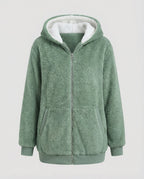 Women's Hooded Sherpa Jacket Full Zip with Drawstrings 6