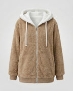 Women's Hooded Sherpa Jacket Full Zip with Drawstrings 7