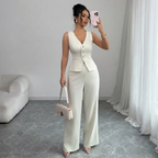 Isleen | Elegant Single-Breasted Vest and High-Waist Wide-Leg Pants Set 5