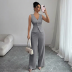 Isleen | Elegant Single-Breasted Vest and High-Waist Wide-Leg Pants Set 4