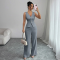 Isleen | Elegant Single-Breasted Vest and High-Waist Wide-Leg Pants Set 3