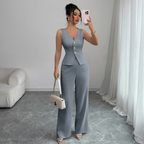 Isleen | Elegant Single-Breasted Vest and High-Waist Wide-Leg Pants Set 3