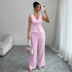 Isleen | Elegant Single-Breasted Vest and High-Waist Wide-Leg Pants Set 2