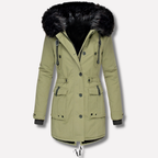 Women's Hooded Parka Jacket with Faux Fur Trim and Flap Pockets 3