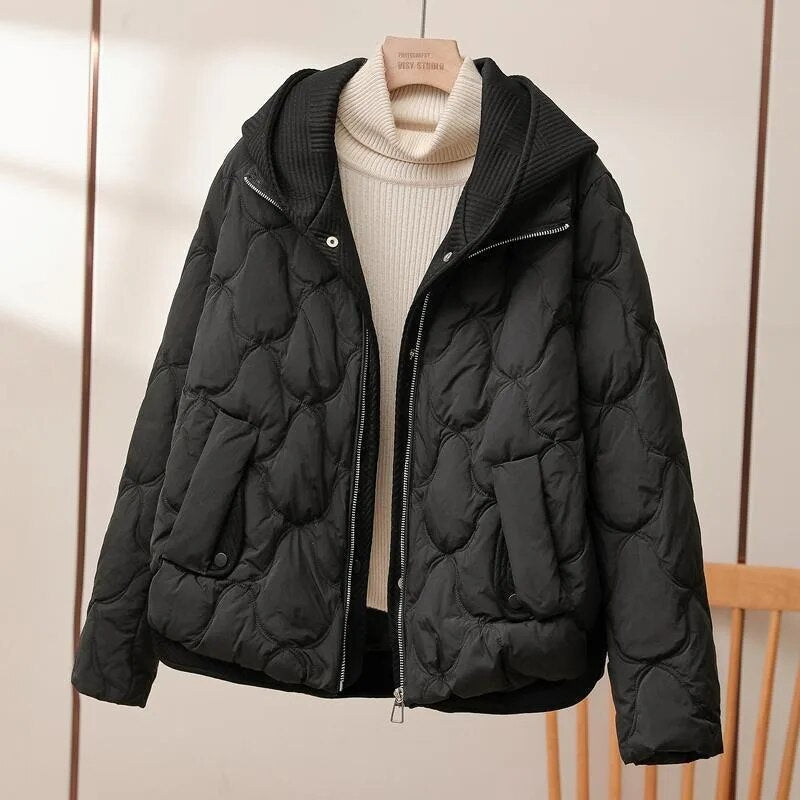 Women's Quilted Puffer Jacket with Hood and Zip Front 2