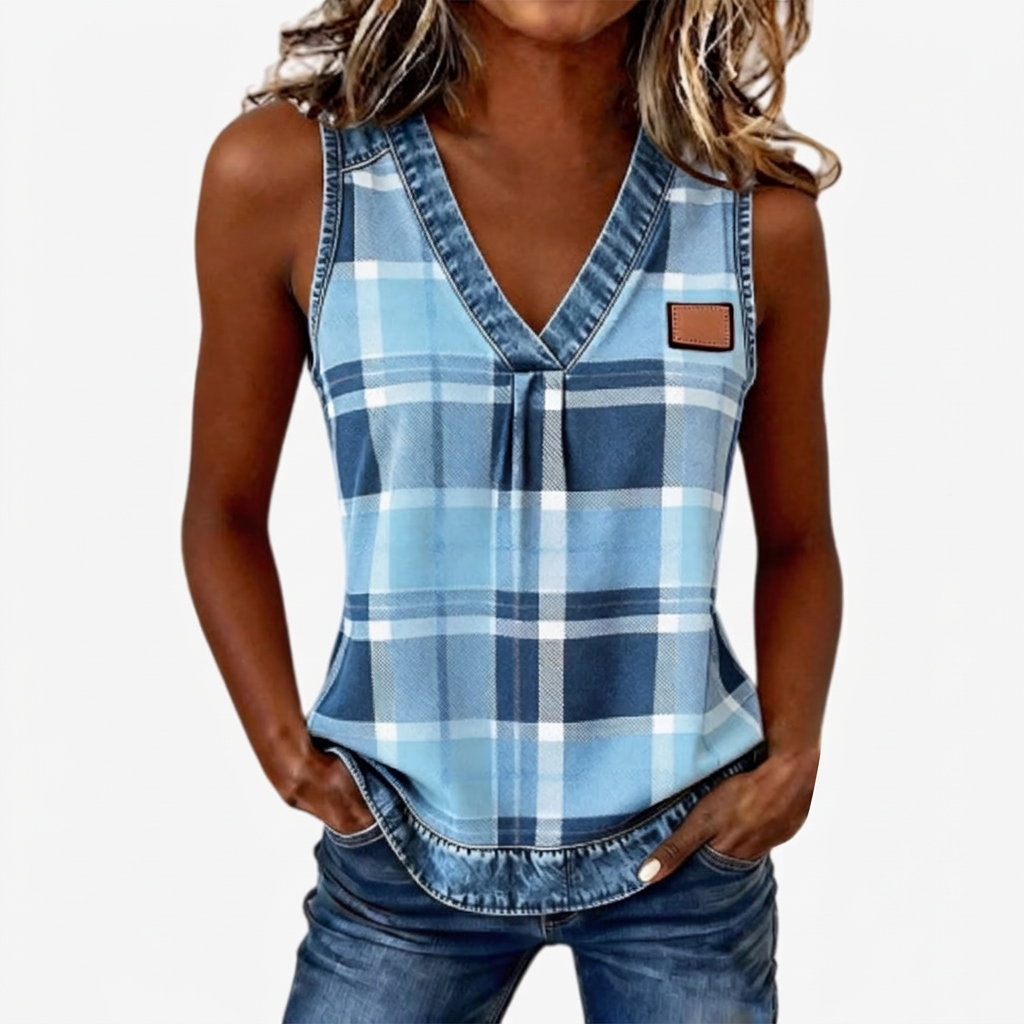 Livia | Casual V-Neck Sleeveless Curved-Hem Top 1