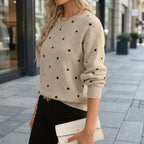 Women's Polka Dot Crewneck Sweater Long Sleeve Relaxed 5