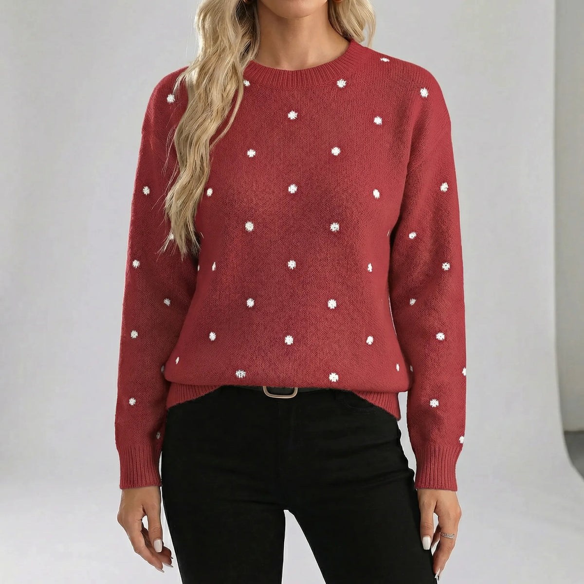 Women's Polka Dot Crewneck Sweater Long Sleeve Relaxed 3