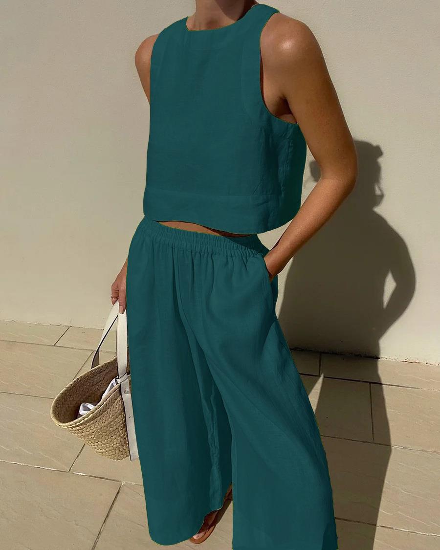 Sabina | Casual Sleeveless Capri Pants Set 6