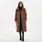Women's Quilted Puffer Coat with Tie Belt Mid-Length 6